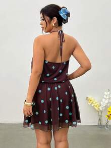 Firerie Vestido envolvente sin mangas con estampado de lunares y tirantes finos, para verano, talla grande - Multicolor - Ver 3