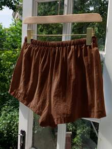 Comfortcana Plus Size Casual Loose Coffee Brown Drawstring Shorts, Spring/Summer Comfortable Cotton Drawstring Shorts - Coffee Brown - View 3