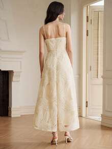 Anewsta Women's New Elegant Party Banquet Asymmetrical Ruffle Embroidered Camisole Waist A-Line Dress - Apricot - View 7