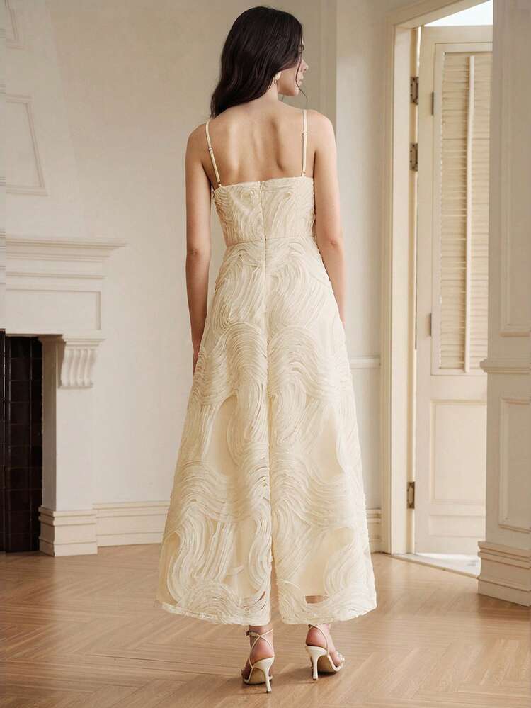 Women's New Elegant Party Banquet Asymmetrical Ruffle Embroidered Camisole Waist A-Line Dress