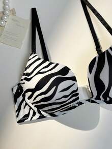 1件装女士动物纹钢圈文胸，简约支撑提拉文胸，黑白斑马纹 - 黑與白 - 查看 8