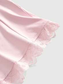 Sweetness Lace Patchwork Tight-Fitting Women T-Shirt - Pink - View 4