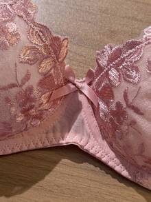 Crystal Vow 2pcs Mesh Embroidered Women's Lingerie Set - Pink - View 7
