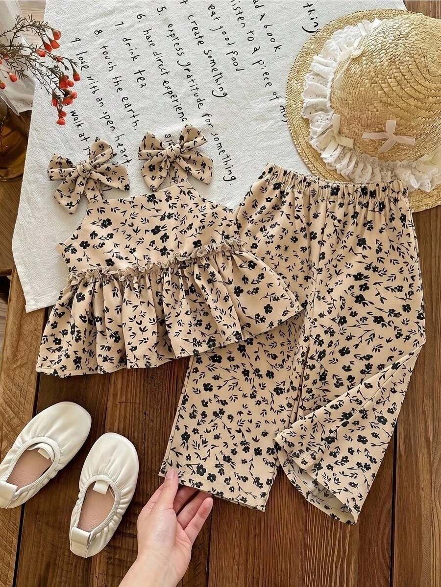 LMoss Kids 2件套女婴碎花无袖上衣和宽松休闲裤套装 - 彩色 - 查看 1