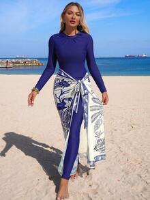 3pcs Middle Eastern Style Long Sleeve Top, Pants And Mesh Skirt Set, Fashionable And Mature, Summer - Multicolor - View 4