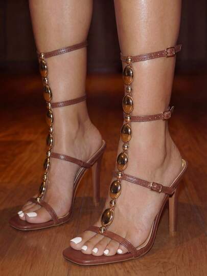 Glitzique Giày sandal cao gót quai bạc dành cho nữ, sandal cao gót mũi vuông đính pha lê lấp lánh, thích hợp cho tiệc tùng, giày cao gót đế nhọn.