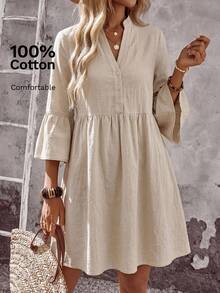 Vestido mini casual de unicolor para mujer 6ADZ - Caqui - Ver 9