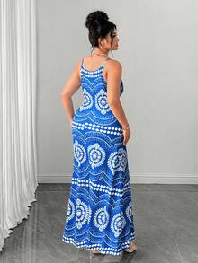 SHEIN Clasi Abstract Floral Print Elegant Boho Plus Size Vacation Dress For Women Baby Blue Summer - Blue - View 2