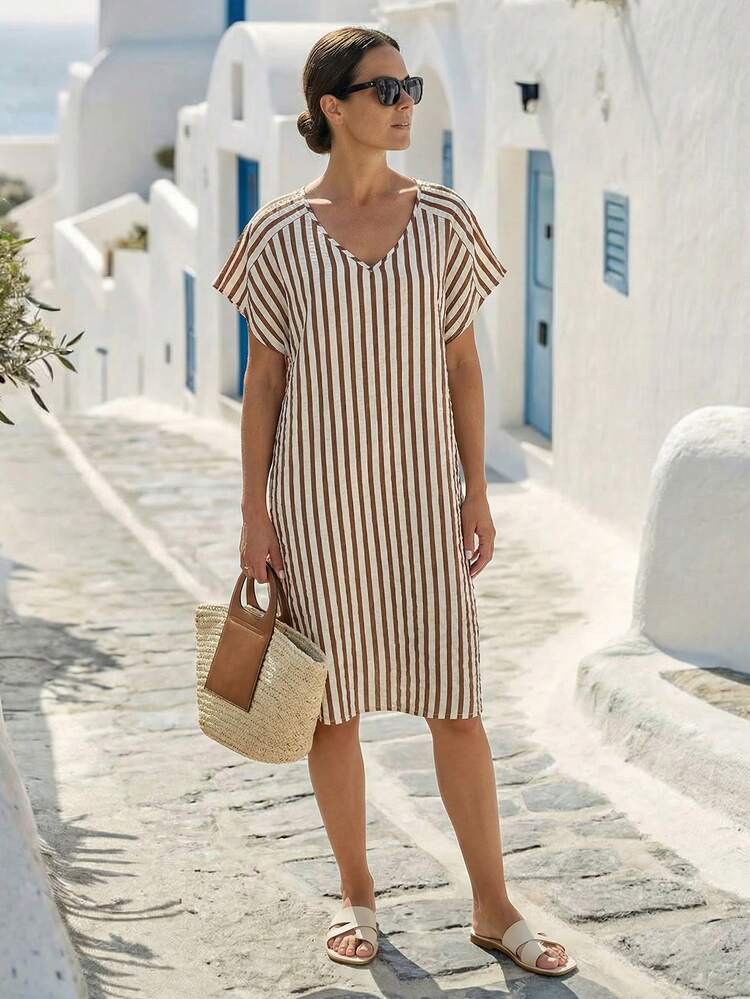 Women's Casual Striped Mini Dress For Vacation