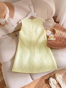 SHEIN Đầm thanh lịch thắt nơ phía trước cho bé gái, mùa hè - Xanh và trắng - Xem 3
