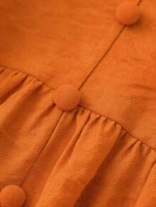 Isle Nomé Women's Summer Casual Burnt Orange Boho Button Decor Ruffle Hem Top, Vacation Holiday Beach - Orange - View 4
