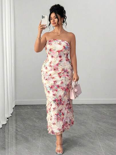 Elenzga Đầm cúp ngực thanh lịch dáng ôm vừa vặn họa tiết hoa, thiết kế xẻ cao giúp tôn dáng, đa năng cho mặc hàng ngày, dự tiệc, hẹn hò, du lịch và chụp ảnh.