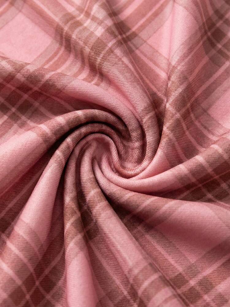 Rosa kariertes Mesh-Kleid mit V-Ausschnitt und gerafften Details, süßer Frühlings-Sommer-Stil, französischer Stil, Pariser Stil, Urlaubskleid, schickes Ausgehkleid
