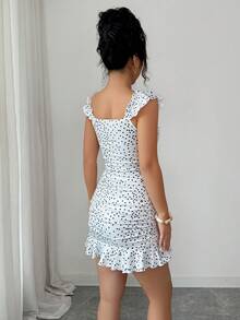 SHEIN Elenzya Women's Polka Dot Print Twist Front Casual Mini Dress - Black and White - View 2