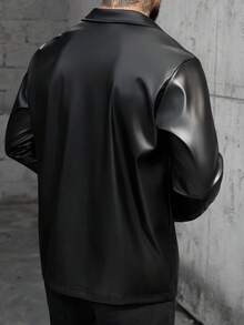 Manfinity Homme 男士仿皮夹克，情人节礼物，飞行员夹克，摩托车风格，复古男士皮夹克，适合骑摩托车和户外活动，送给男友和丈夫的绝佳礼物，专业设计的皮夹克，男士必备单品，情人节礼物，适合所有季节。 - 黑色 - 查看 2