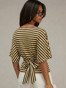 Athîral Women's Striped Patchwork Casual Versatile Daily Wear T-Shirt - Multicolor - View 1