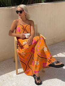 DAZY Sleeveless Loose Long Dress, Women Summer Nightgown - Coral Orange - View 4