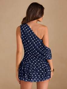 SHEIN BAE Đầm ngắn màu đen thanh lịch với đường viền xếp nếp bất đối xứng, đầm cocktail đen, đầm đen, thích hợp cho các buổi hẹn hò hàng ngày, tiệc tùng, kiểu dáng thanh lịch dành cho nữ, thích hợp cho các buổi tiệc cocktail, hẹn hò lãng mạn, tiệc tùng, đầm phù dâu, đi chơi tối. - Màu xanh hải quân - Xem 2