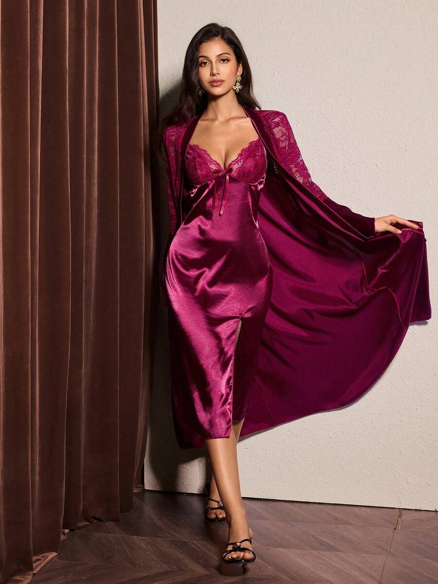 Women Pajama Sets - Burgundy - View 1