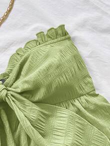 Soleia Women's Striped Print Ruffle Hem Twist Sleeveless Crop Top And Casual Shorts 2 Piece Set, Suitable For Party, Beach, Vacation - Green - View 6