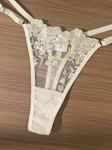 2pcs Mesh Embroidered Women's Lingerie Set - Apricot - View 7