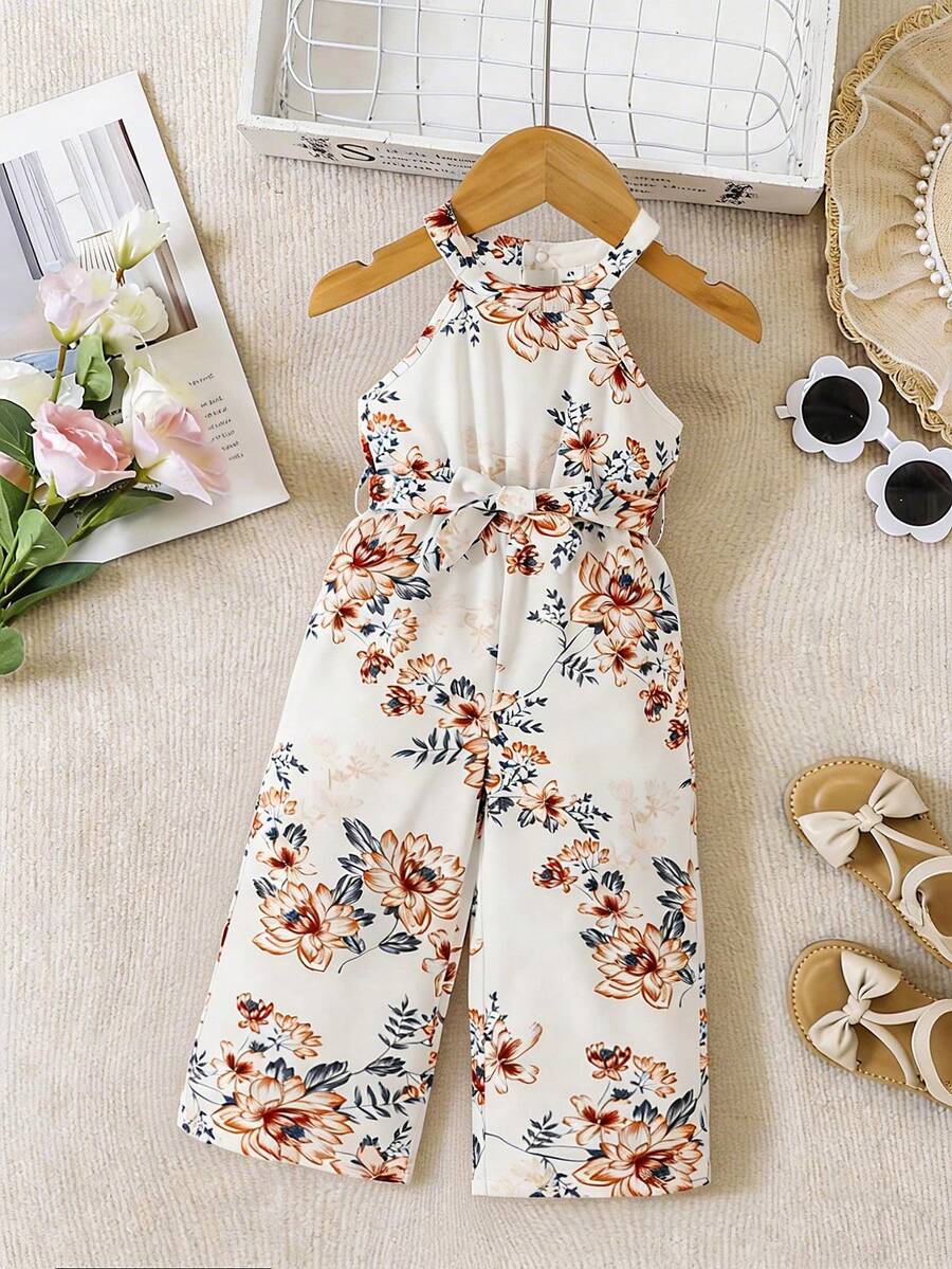 Girls (Small) Floral Print Sleeveless Jumpsuit - Multicolor - View 1