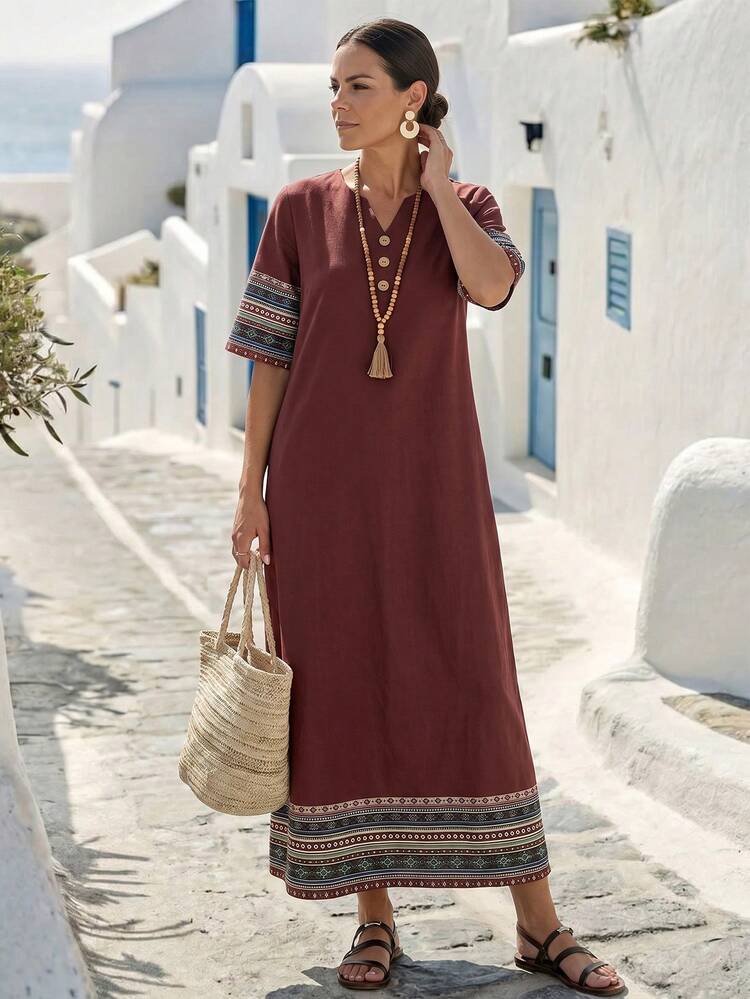 Women's Vacation Striped Patchwork Short Sleeve Casual Midi Dress Summer Dress Summer Outfit For Women Casual Dresses For Women Casual Women's Dresses  Women's Fashion