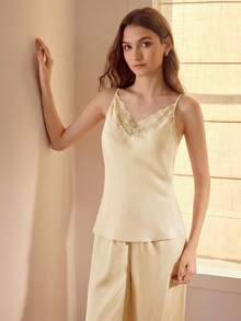 MOTF PREMIUM CONTRAST LACE CAMI TOP AND PANTS PAJAMA SET - Yellow - View 4