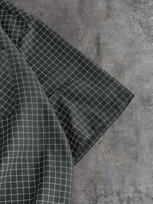 AXEPEAK Men's Letter Embroidered Plaid Short Sleeve Single-Breasted Shirt - Grey - View 4