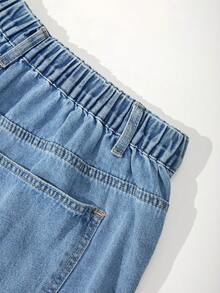 GlowEve CURVE Quần short denim bạc màu kiểu cổ điển dành cho nữ cỡ lớn, thích hợp cho mùa xuân/hè. - Rửa trung bình - Xem 6