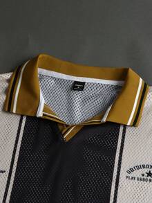 STYNVO 男士休闲百搭字母印花网眼短袖 Polo 衫 - 咖啡棕 - 查看 4