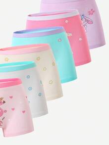 SHEIN 6条/套 女孩舒适美人鱼、独角兽、水豚、火烈鸟印花纯棉三角内裤 - 彩色 - 查看 3