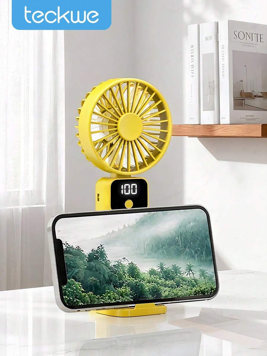 Teckwe 迷你手持風扇附 LED 顯示螢幕,可充電便攜式個人風扇,附手機支架,USB 桌面風扇,適合旅行與辦公室使用 - 手持 - 查看 1