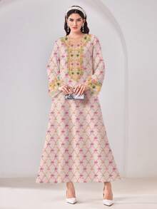 Al Najma Vestido estilo árabe modesto y casual - Multicolor - Ver 2