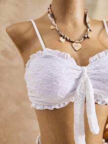 Bellisia Damen einfarbiges Badeanzug-Set für Urlaub, Strand, Poolparty, Ferien, Weiß, Sommer, Tropisch - Verschiedenfarbig - Übersicht 4