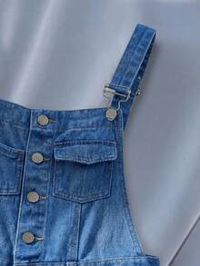 SHEIN MOD Women's Solid Color Sleeveless Casual Denim Jumpsuit With Pockets, Versatile For Summer - Blue - View 5