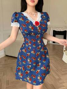 Modelyn Fashionable Women's Printed Elegant Sexy Mini Dress - Blue - View 6