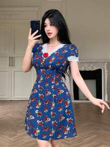 Modelyn Fashionable Women's Printed Elegant Sexy Mini Dress - Blue - View 1