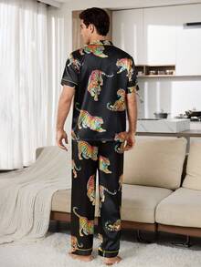 可爱卡通狗图案府绸翻领男士睡衣套装 - 彩色 - 查看 3