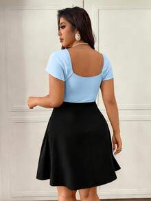 Femmeverse Plus Size Women Patchwork Ruched Waist Elegant Party Dress - Multicolor - View 2