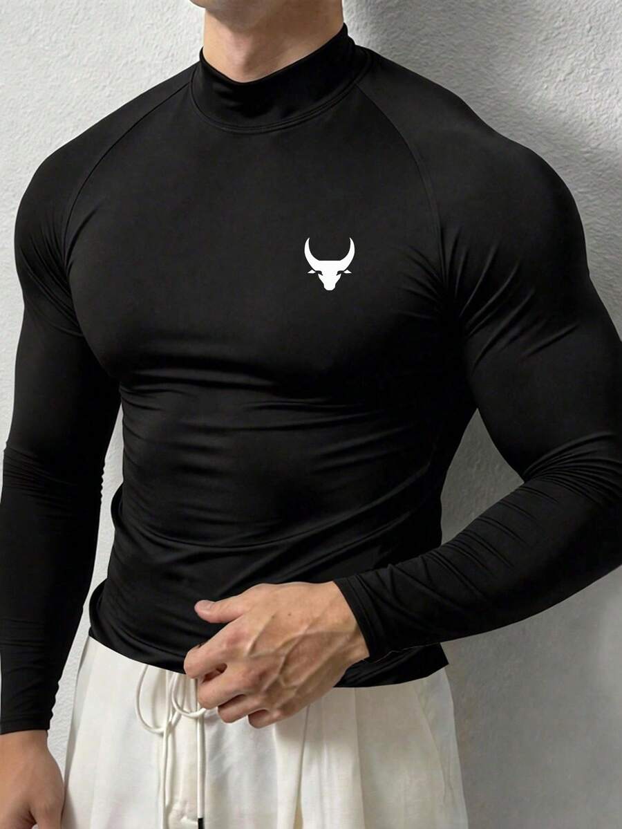 GymBeat 男士長袖假領運動T恤,健身房適用 - 黑色 - 查看 1