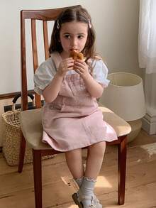 Dazy Kids Vestito da bambina con pettorina in jeans rosa con ricamo a cuore dolce - Rosa - Visualizzare 5