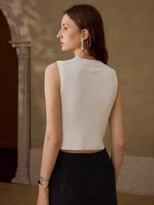 MOTF PREMIUM Top DE PUNTO ACANALADO CON DETALLES DE LENTEJUELAS PARA MUJER - Blanco - Ver 3