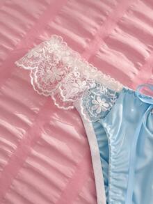 PetitDoll Quần lót nữ màu xanh nhạt có bèo nhún, thêu nơ, kiểu bohemian lãng mạn, ngọt ngào. - Màu xanh lam - Xem 3