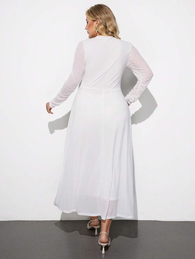 SHEIN Maija Plus Size Women's Solid Color Fitted Waist A-Line Long Dress, Urban Commute Business Casual Summer Dress, Elegant Dress For Women