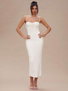 SHEIN BAE Vestido Elegante Ajustado com Amarração na Frente e Cor Sólida, Verão - Damasco - Visão 6