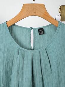 SHEIN Clasi 优雅女士纯色纹理褶皱上衣和花朵阔腿裤套装 - 彩色 - 查看 3