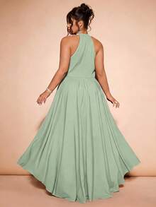 Allurite Vestido estampado de talla grande con dobladillo asimétrico sin mangas - Verde - Ver 2