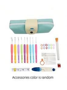 1 Set Crochet Hook Set Knitting Tool Accessories PU Storage Bag Portable Craft Kit Random Color Supplies For Beginners DIY Yarn Weaving - multicolor - View 3