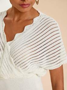 SHEIN TRVLCHIC Women's Fashion V-Neck Knitted H-Shape Top - White - View 9